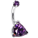 Solid 14KT White Gold Amethyst Trillion CZ Internally Threaded Belly Ring