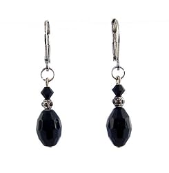 Earrings - E74 - Crystal Rice Drop ~ Jet Black
