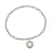 Sterling Silver Tarnish Free 4mm Bead Stretch Bracelet with Circle and Cut-Out Heart and Love Charm, 7.5