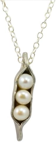 Vintage Pearl "Peas In A Pod" Pewter Pea Pod Charm on Silver Ball Chain with 3 Fresh Water Pearls