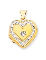 14k Yellow Gold Rhodium CZ Accent 15mm Heart Locket. Gold Wt- 0.75g.