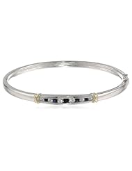 S&G Sterling Silver and 14k Yellow Gold Gemstone and White Sapphire Bangle Bracelet
