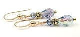 December Tanzanite Gold Swarovski Crystal Beaded Birthstone Dangle Earrings
