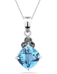 0.03 Ct Black Diamond & 1.58 Cts Swiss Blue Topaz Pendant in 14K White Gold