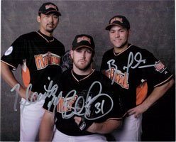 Signed Dodgers, Los Angeles (All Stars) 8x10, by the 2007 Dodgers All-Stars, Saito Takashi, Brad Penny, and Russell Martin Photo