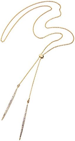 Simple Long Gold-Tone With Synthetic Crystal Pendant Necklace, Willow Shape Drops