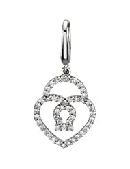 14K White Gold 1/4 cttw Diamond Heart Lock Charm