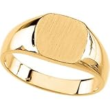 10K Yellow Gold Men's Solid Signet Ring With Brush Finished Top