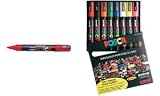 UNI-BALL - Marqueur peinture POSCA (PC-5M), étui de 15 assorties, imperméable, résistant à la lumiére, inodore, pointe ronde, assortis aux couleurs: noir, rouge,
