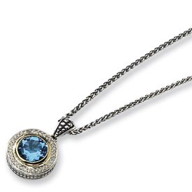 Sterling Silver With 14k Diamond and Blue Topaz Necklace