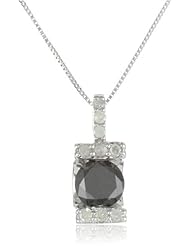 10k White Gold 1 CTTW Black and White Diamond Pendant Necklace, 18"