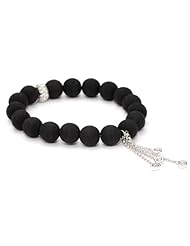 Borgioni Pave Diamond Rondelle and Bezel Cluster on Lava Beaded Bracelet