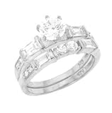 Sterling Silver Engagement 2 Set Ring with Cubic Zirconia - Size: 5-9