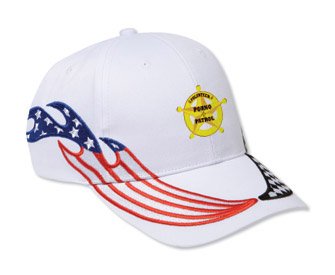 VOLUNTEER PORNO PATROL White USA Flag / Checker Racing Hat / Baseball Cap