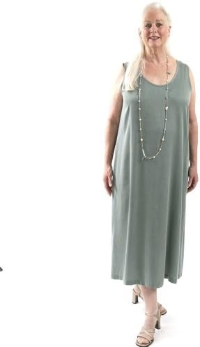 Peggy Lutz Plus Women's Tank Dress Sandwashed Rayon -L (26/28)-Golden Sage