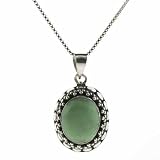 Sterling Silver Bali Bead Genuine Variscite Stone Oval Pendant