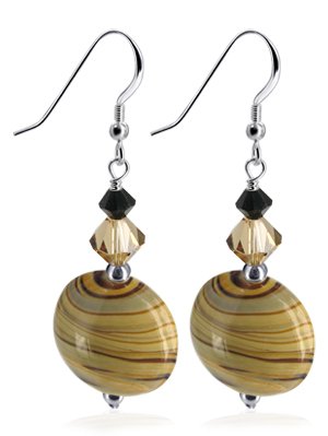 Blown Glass Swarovski Crystal Sterling Silver French Ear Wire Hook Dangle Earrings