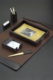 6 Piece Luxury Genuine Leather Desk Set, Brown