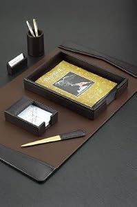 6 Piece Luxury Genuine Leather Desk Set, Brown