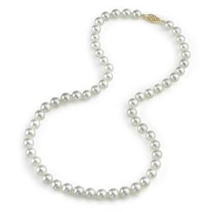 6.0-6.5mm Japanese Akoya White Pearl Necklace, 17\” Princess Length, 14K Yellow Gold Clasp