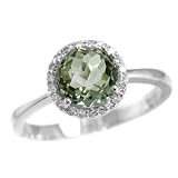 Natural 2.00ct Round Green Amethyst and Diamonds Right Hand Ring 14k White Gold