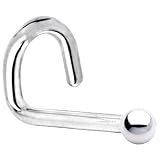 Solid 14KT White Gold 1.5mm Ball Left Nostril Screw Ring - 18 Gauge