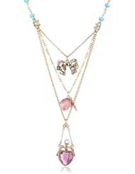 Betsey Johnson "Fairyland" Crystal Heart Bottle Multi-Charm Necklace, 19"