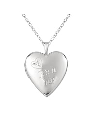 Sterling silver 0.01ct White Diamonds Heart Shaped Locket w/ Dia Its A Boy" Necklace (G-H, SI1-SI2)