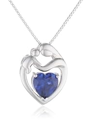 XPY Sterling Silver Mothers Jewel Created Gemstone Heart Pendant Necklace, 18"