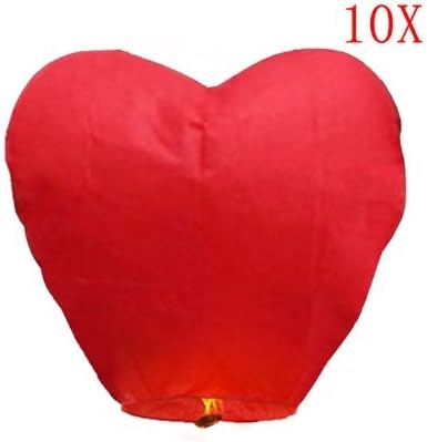 Sky Buddy Heart Style Kongming Lantern Flying Sky Lantern Wishing Lamp Red (10-Pack)