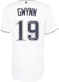 Tony Gwynn Autographed Jersey | Details: San Diego Padres, Majestic, White, Authentic, 8 Time NL Batting Champ Inscription