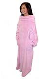 Grand Imagination Snug-Mee Girls Coral Fleece Blanket with Sleeves and Embroidery, Pink