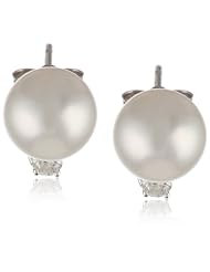 14k Gold White Freshwater Cultured Pearl and Diamond Studs (7-7.5mm) 0.10 cttw, H-I Color, I1-I2 Clarity)