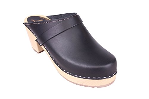 Lotta From Stockholm Swedish Clogs : High Heeled Clog in Black Leather