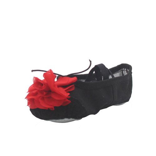 MSMAX Kid Girl's Canvas Ballet Dance Yoga Shoes with Flower, Pink