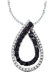 10k White Gold Black Colored Round Pave Diamond Teardrop-shape Oval Womens Ladies Unique Fashion Pendant with 18" Chain - .45 Ct.t.w.