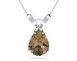 10.25ct Pear Shaped Smokey Quartz & Diamond Pendant in 14K White Gold