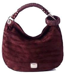 Authentic Jimmy Choo Sky Day Medium Zebra Printed Suede Hobo Handbag Bordeaux Red