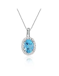 14K White Gold Oval Blue Topaz and Diamond Pendant ( .60cttw 18" chain)