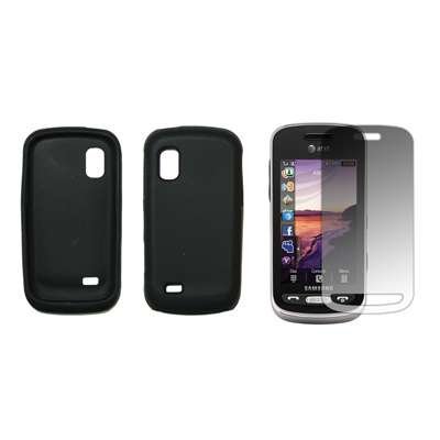 Black Soft Silicone Gel Skin Cover Case + LCD Screen Protector for Samsung Solstice A887