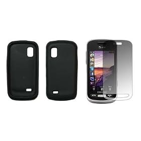 Black Soft Silicone Gel Skin Cover Case + LCD Screen Protector for Samsung Solstice A887