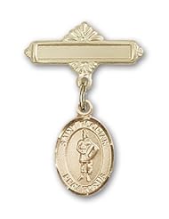 Gold Filled Baby Badge with St. Florian Charm and Polished Badge Pin