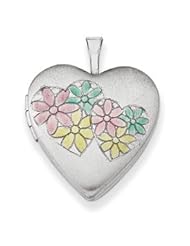 Genuine IceCarats Designer Jewelry Gift Sterling Silver 20Mm Satin & Enameled Hearts & Flower Heart Locket