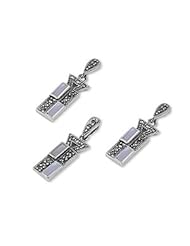 Sterling Silver Mother of Pearl Four Block Rectangular Marcasite Earring Pendant Set