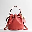 Coach Coho Peyton Melon Orange Leather Draw String Shoulder Tote Bag 14508