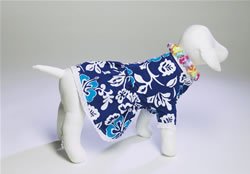 Dog Dress Hawaiian Style with Lei Navy with Flowers Medium