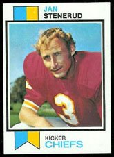 1973 Topps Regular (Football) Card# 285 Jan Stenerud of the Kansas City Chiefs VG Condition