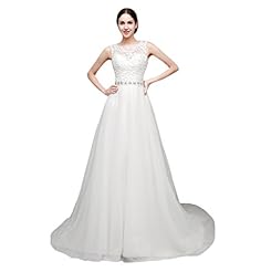 Beaded  Lace Applique Jeweled Sheer Tulle Wedding Dress  With Rhinestones
