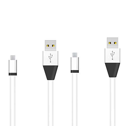 2PCS 1M Flat Noodle Micro USB Data Sync Charger Cable w/ Aluminum Head Connector for Samsung S3 S4 S6 Note 4 IV and other Micro USB compatible devices (HTC, Nokia, LG, etc) - White