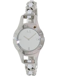 Armani Exchange Silver Dial White Leather and Stainless Steel Ladies Watch AX4143